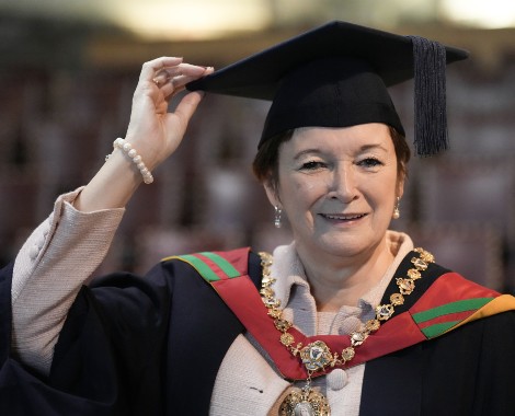 Liverpool Lady Mayoress, Roz Gladden, wearing a graduation cap and gown.